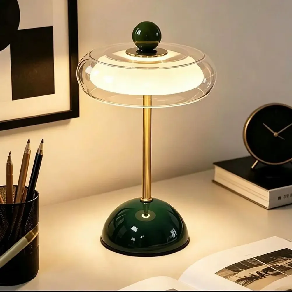 Modern Ambient LED Table Lamp French Vintage Glass Rechargeable Touch Dimming Elegant Bedside Decor For Bedroom Living Room