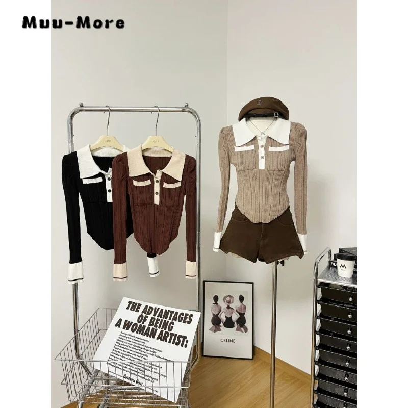 

Hotsweet Casual Turn Down Collar Knitting Gyaru Long Sleeve Pullovers 2023 Winter Women Gyaru Sheath Ladies Sexy Sweater