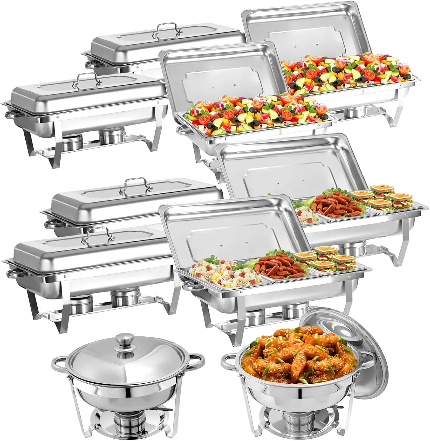 10 Pack Chafing Dish Buffet Set, Stainless Steel Catering Food Warmer For Banquet, Parties, Wedding (4 Packs 8Qt 1/1 Pan + 4