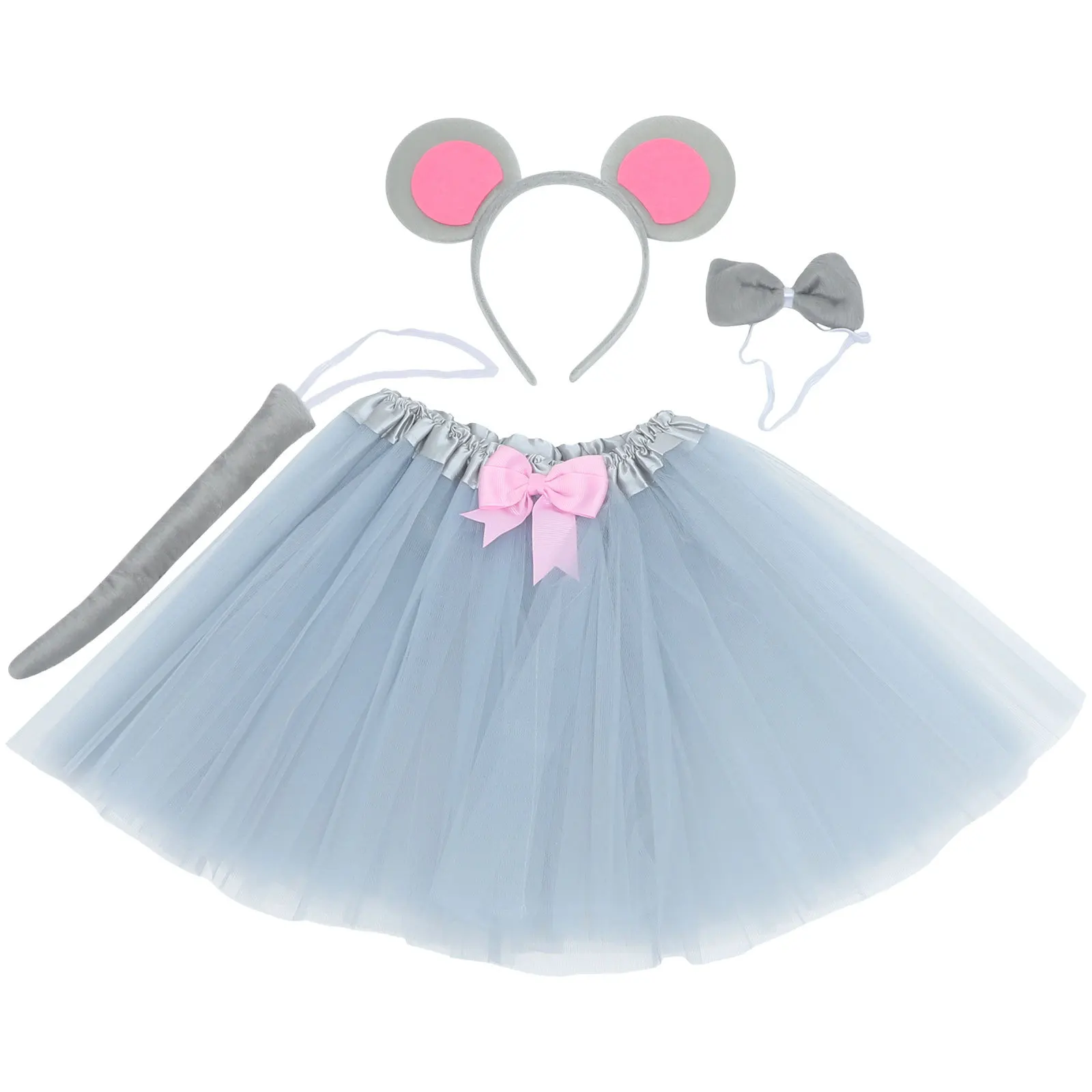 1 set Mouse Ears Headband Costume Set For Kids Girls Rat Animal Cosplay Accessories Halloween Party Dress Up Role