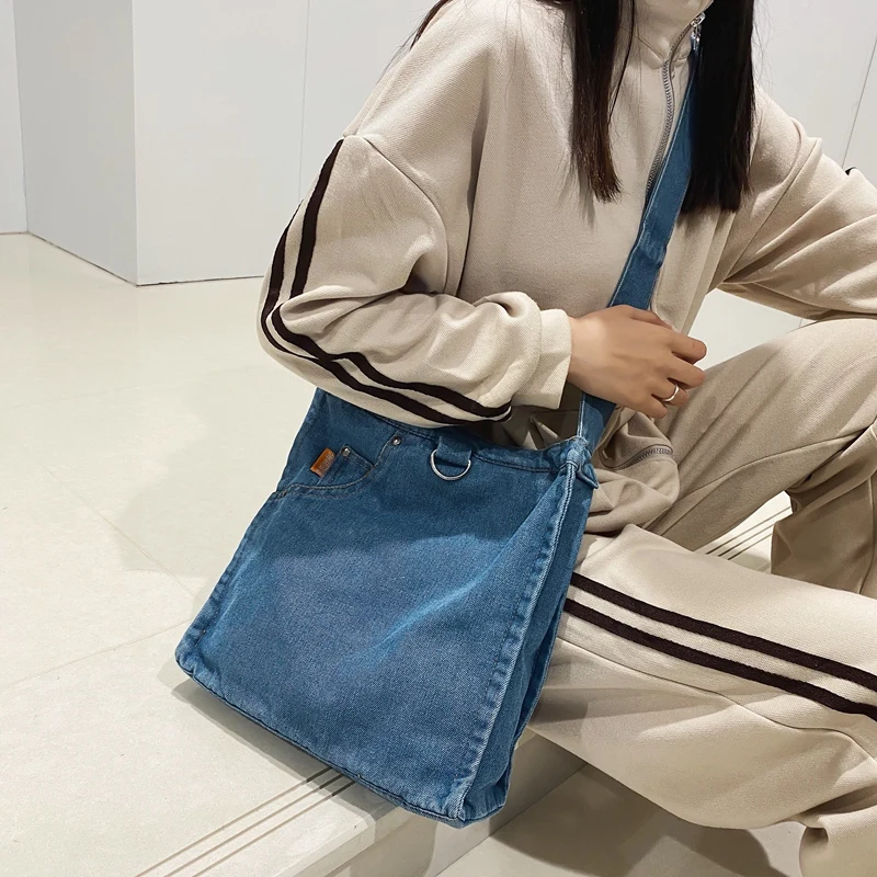 2023 Denim Women\'s Bag Jeans Shoulder Cross Bags Unisex Shopping Eco Bag Korean Canvas Messenger Bag Y2K Student Tote Handbags