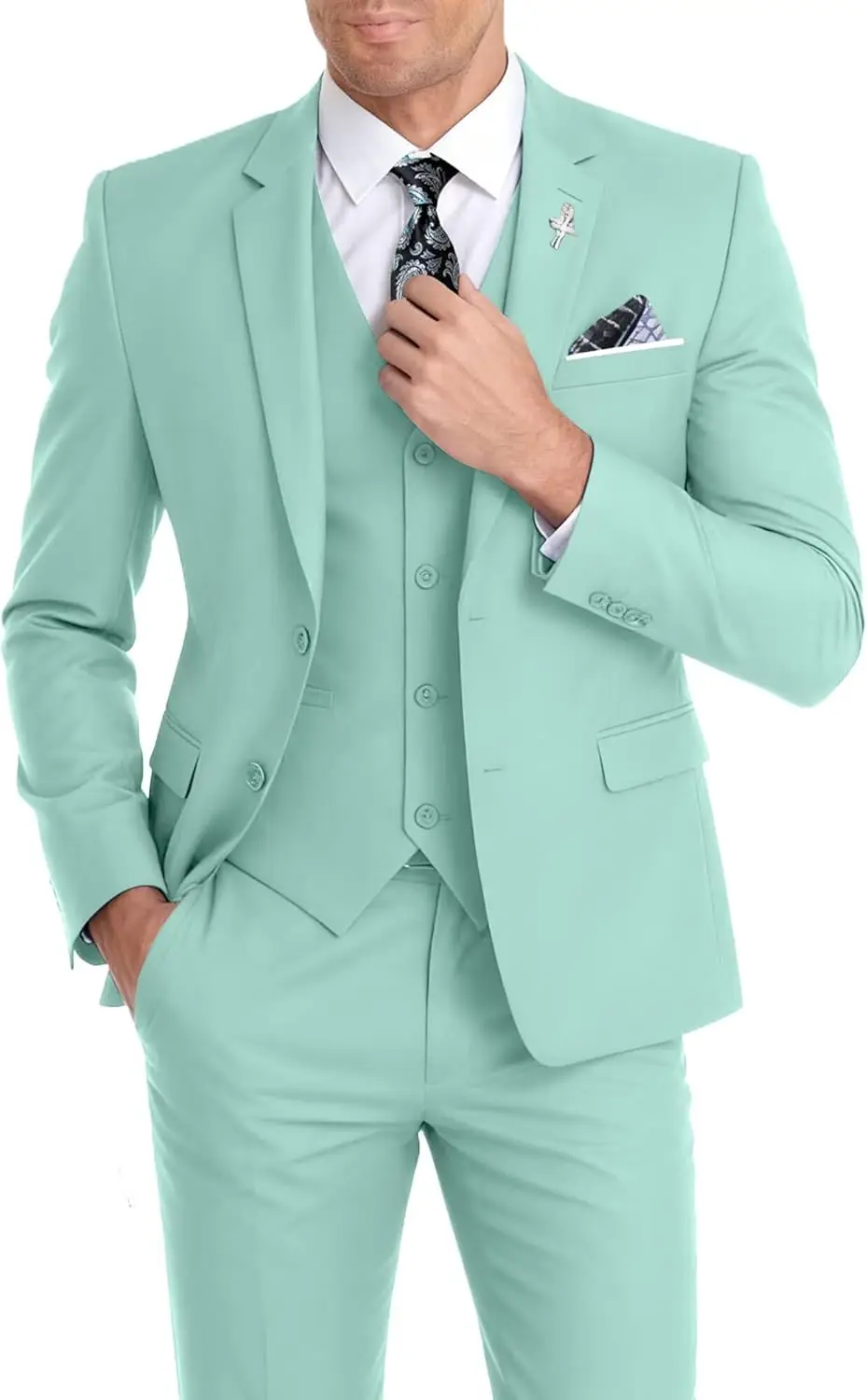 

Mens Suit 3 Piece Set Slim Fit Wedding Groomsmen Suit for Men Two Buttons Suits Set Solid Jacket Vest Pants