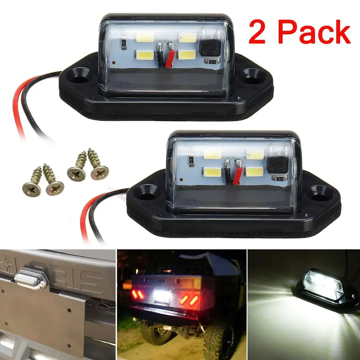 2pcs 4 LEDs LED Car Truck Number License Plate Light Rear Lamp Tail Light 12V 24V for Trailer Boat RV