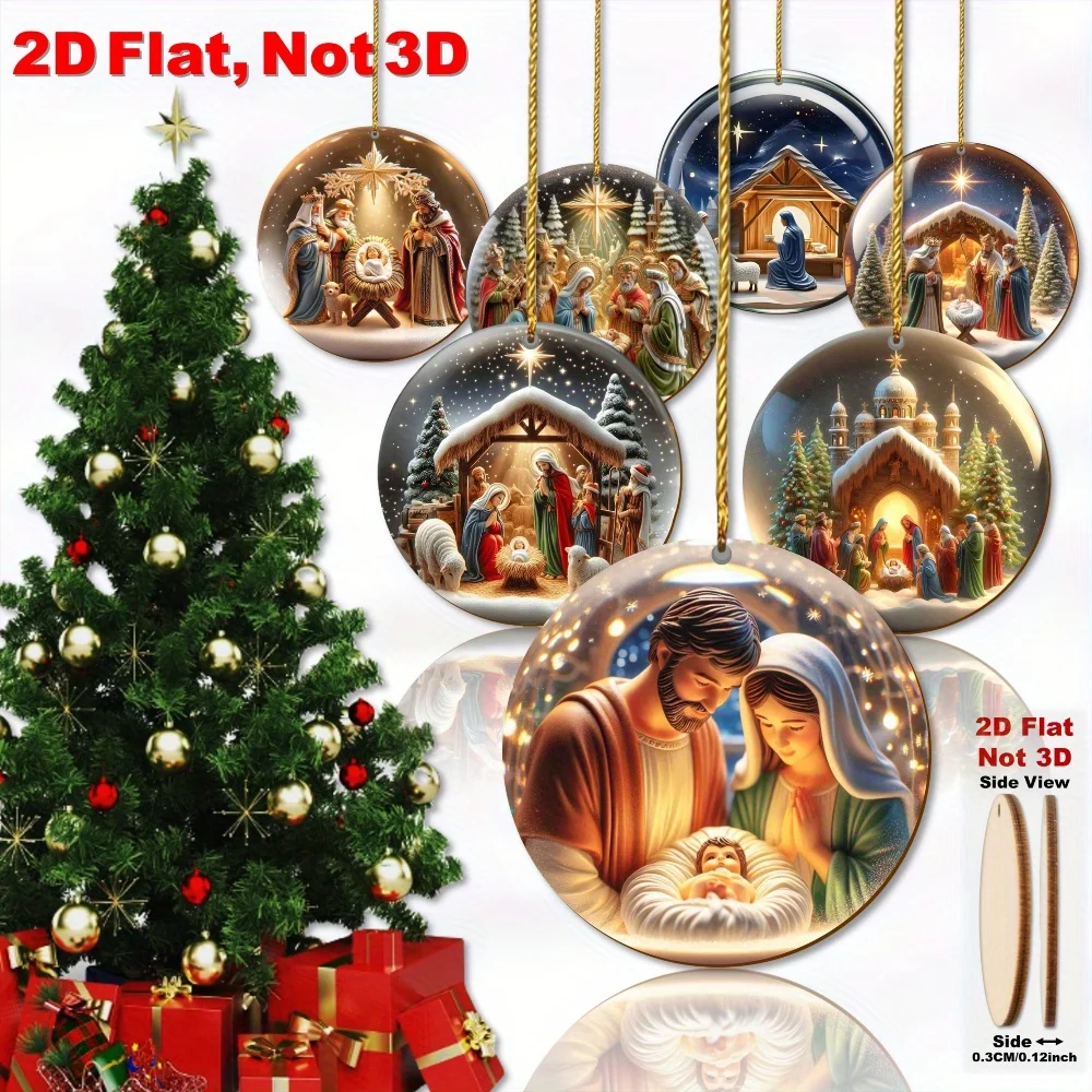 

2D Acrylic Jesus Nativity Scene Pendant Christian Tree Ornament The Birth Of Jesus Pendant 2024 Navidad Decor New Year Xmas Gift
