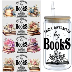 5 Sheets Book UV DTF Cup Stickers, Glass DTF Transfer Stickers,Book Lover Gift Wipe Transfer Paper,Suitable for 16 oz Glass,Cups