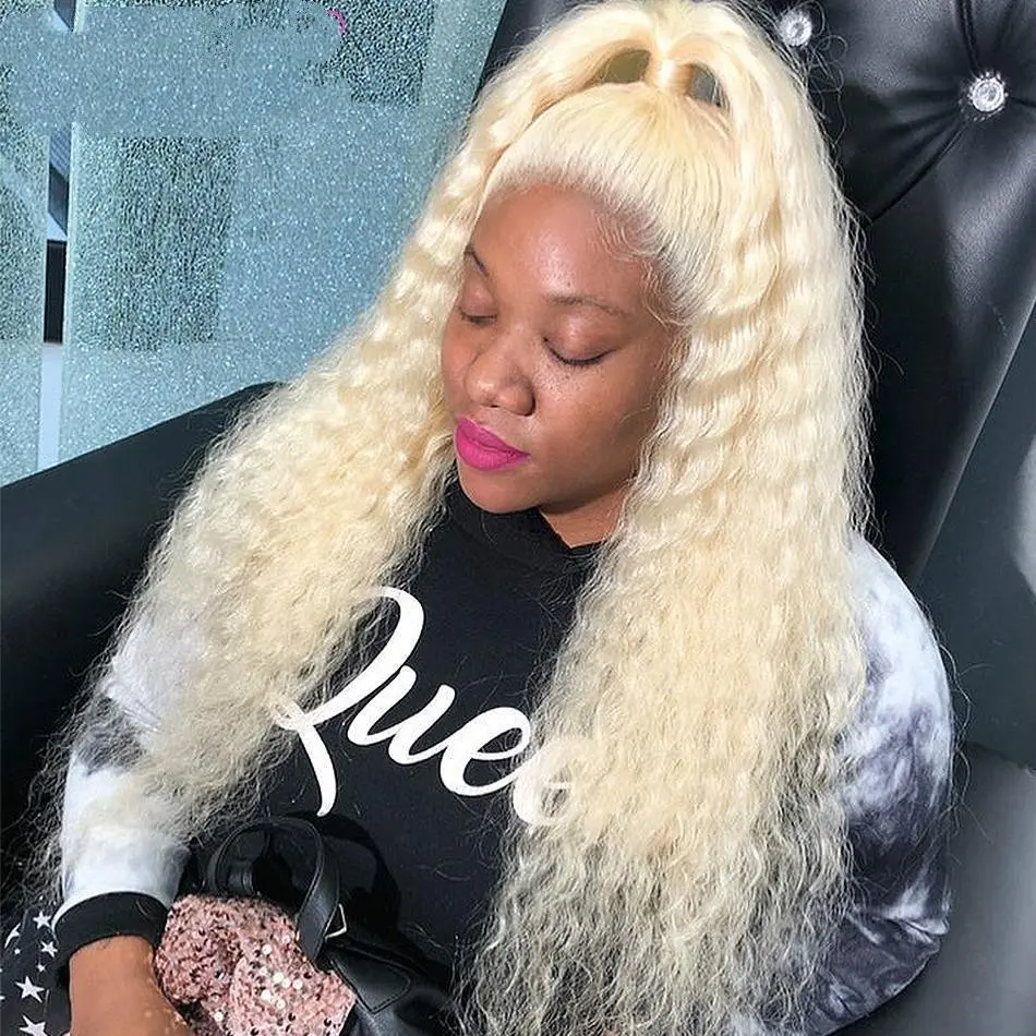 613 Blonde 150 Density 13x4 Lace Forehead  Blonde 38 Inch Deep Wave Glueless Curly Hair  Women Human Hair Wigs