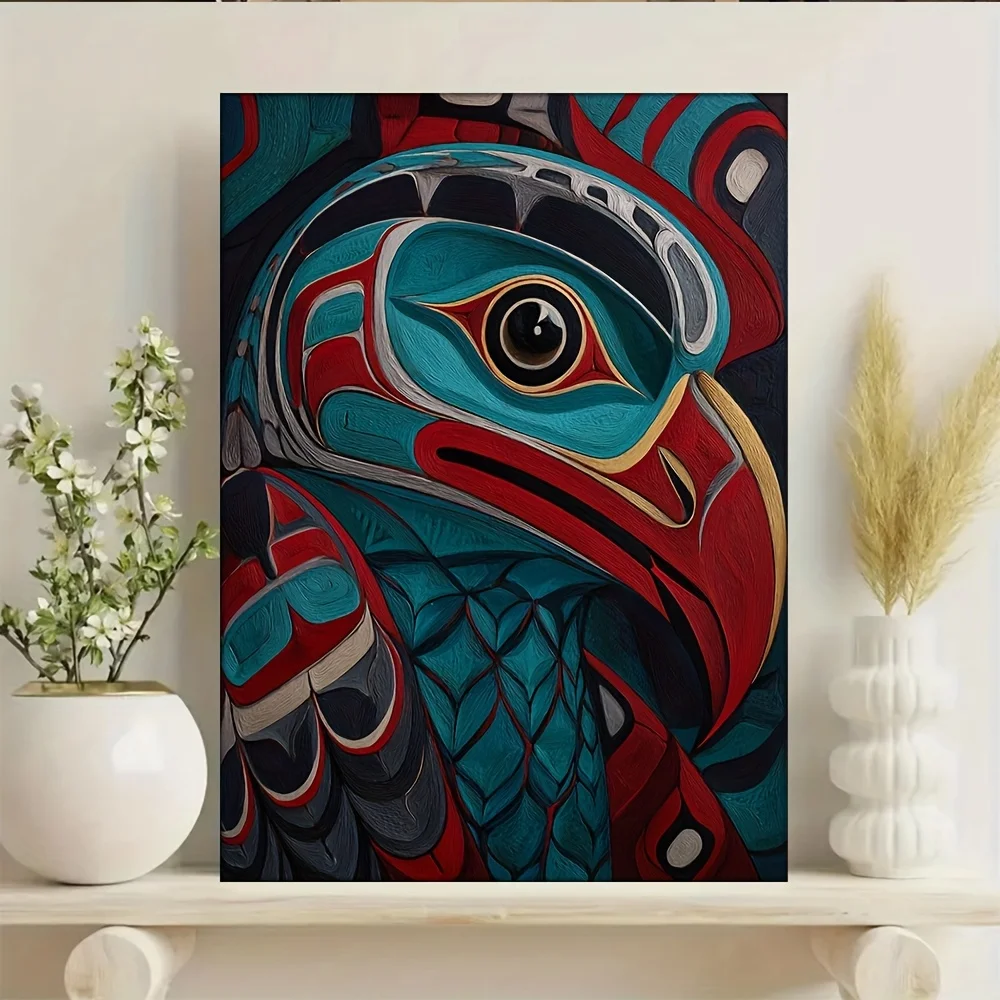 (No frame)1pc, with Frame, 12x16inch [2D Flat] HD Oil Painting nderbird Transformation, Haida Cultural Icon Painting, 2D Flat