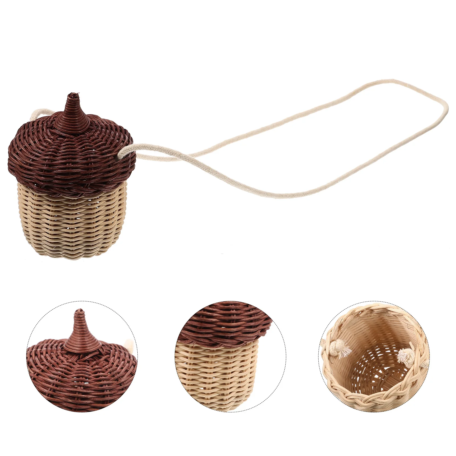 

1Pcs Kids Rattan Cross Body Bag Mini Acorn Style Woven Basket Portable Storage Pouch Hanging Decoration Gift Rattan Shoulder Bag