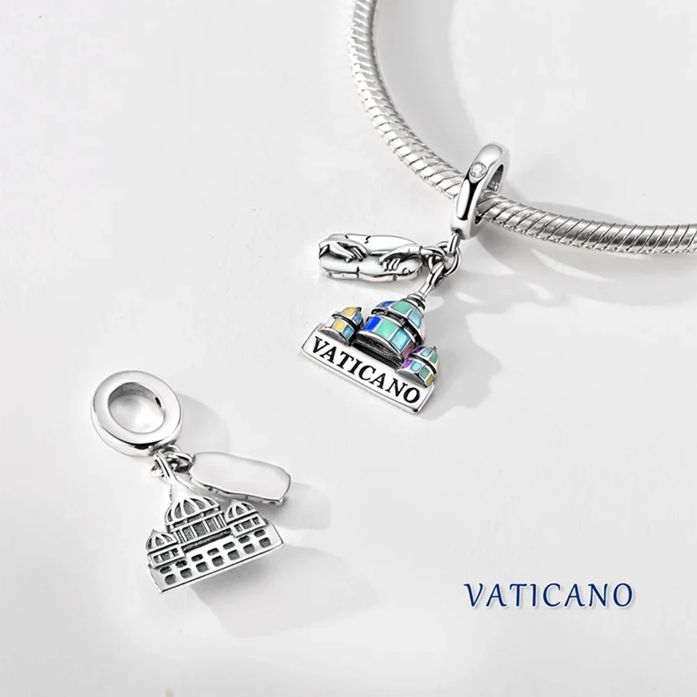 Fashion Charms 925 Silver Zircon Castle Volleyball Coffee Cup Beads Eiffel Tower Openable Pendant Fit DIY Bracelet Jewelry Gift