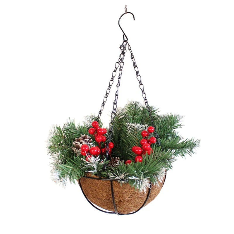 Artificial Christmas Hanging Basket,Decorated,Berry Clusters, Christmas-Collection Decor Easy Install