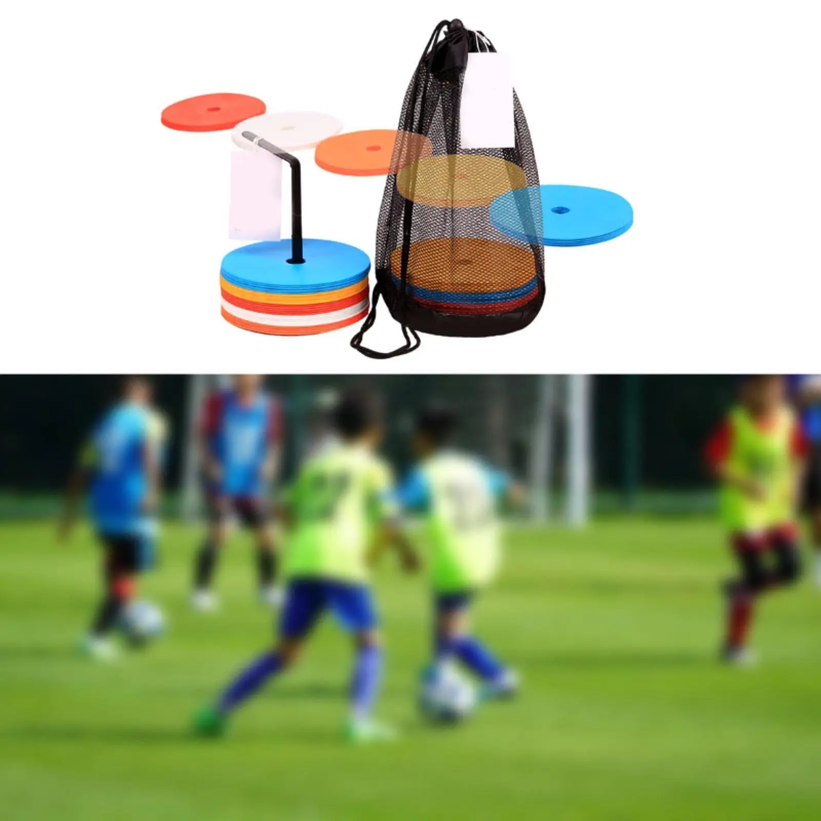 

25x Agility Soccer Flat Cones Sports Cones Bright Colors with Net Bag with Bracket for Practice Equipment Kids Games Football