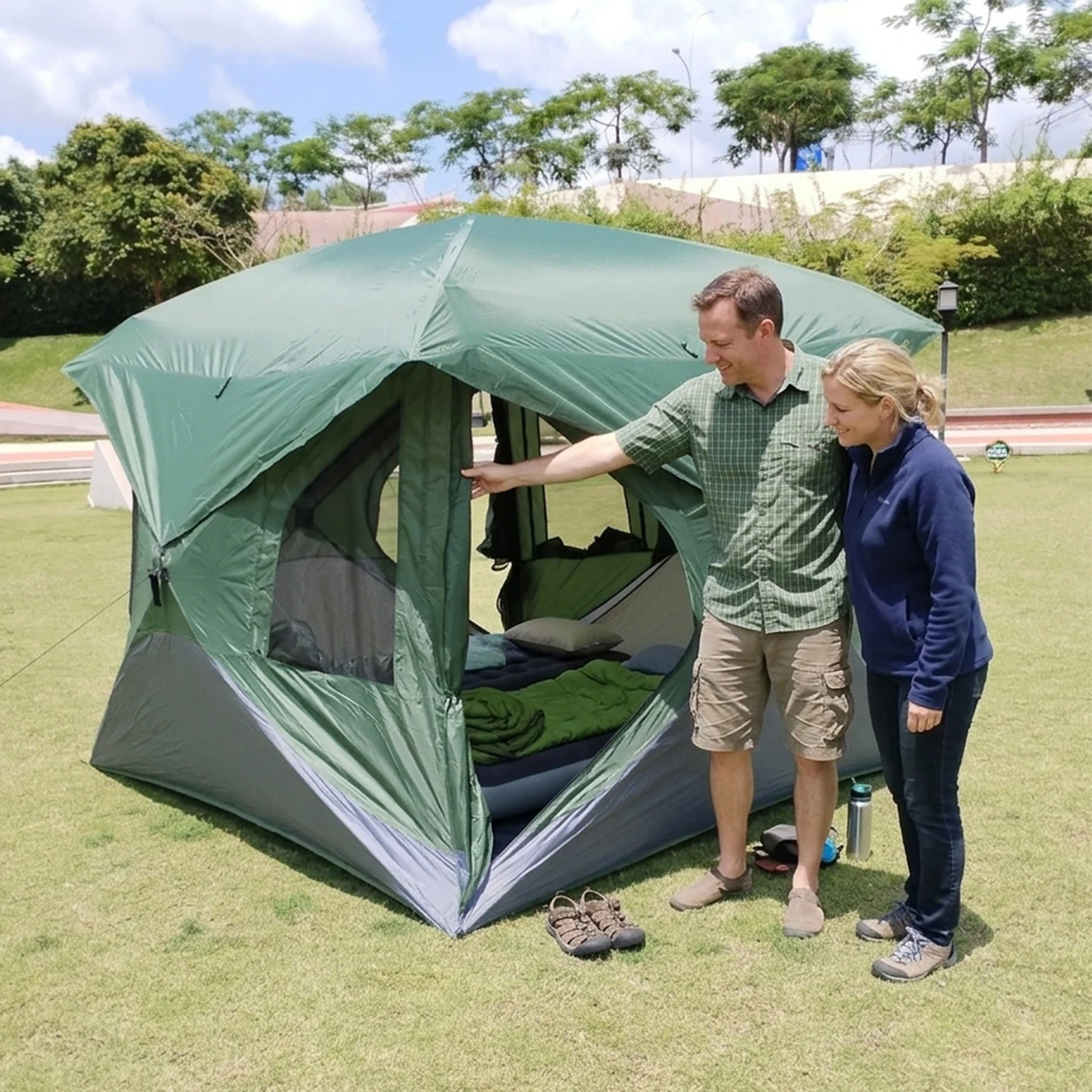 Hubble Tent Pop Up Green Spacious Interior Mesh Window for Camping Backyard Outdoor Travel
