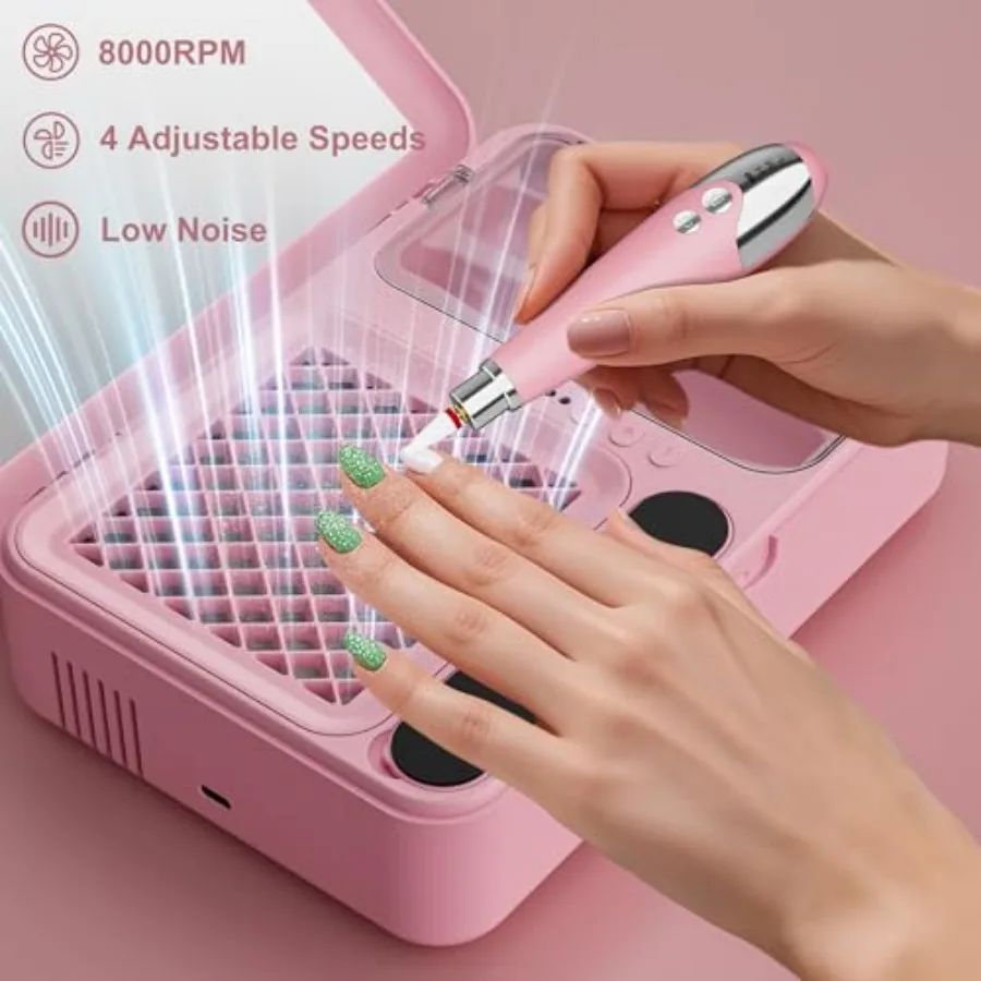 Trapano per Unghie in Gel Acrilico 2-in-1 Portatile Ricaricabile e Aspiratore di Polvere per Principianti, Strumenti Elettrici Senza Fili per Manicure con Ricarica