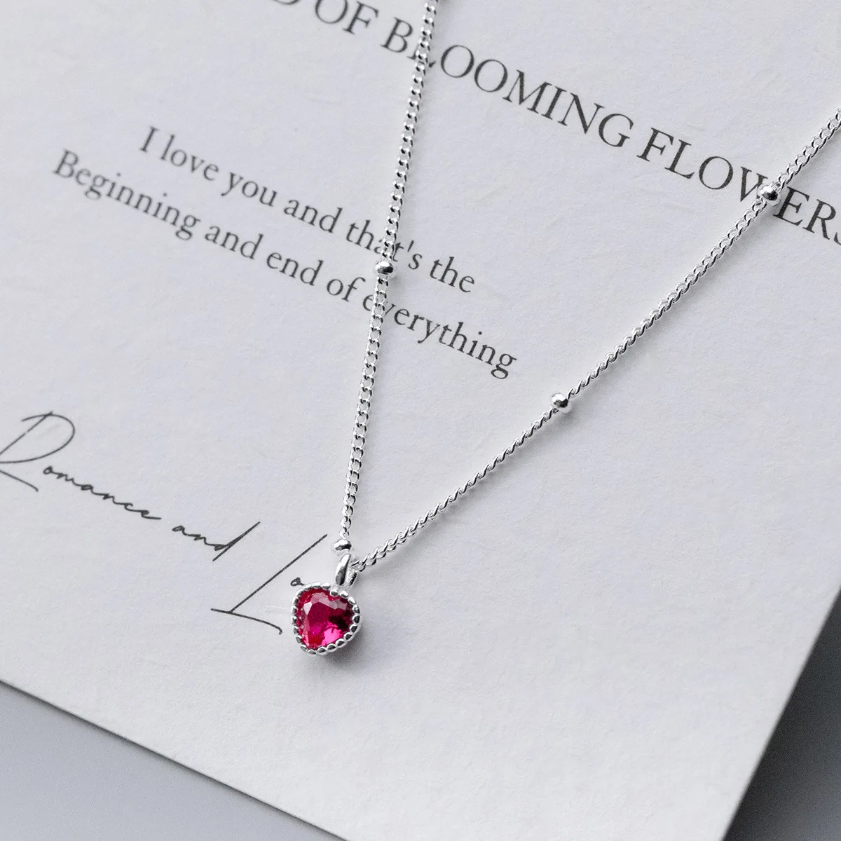 S925 فضة القلب قلادة قلادة للنساء أنيقة روز الأحمر الأحجار الكريمة البطانة الرقبة المجوهرات #2