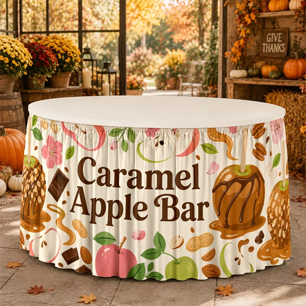 1 tablecloth table skirt, honey apple bar, autumn harvest event