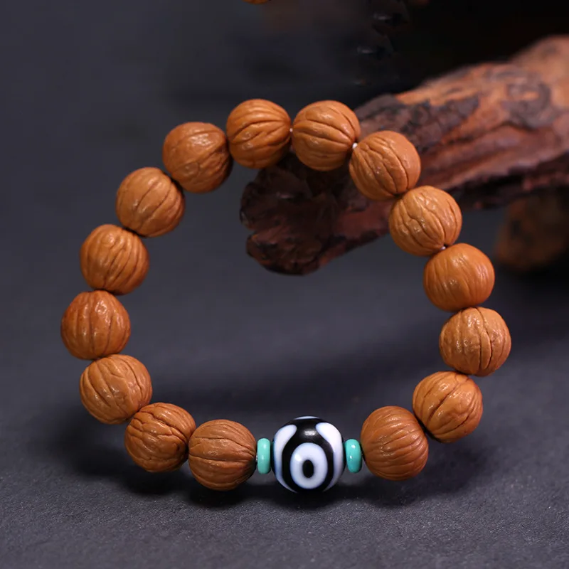 5A Grade Natural Tibetan Genuine Old Mine Stone Agate Three-Eyed Bead Monkey Bracelet Approximately 14X14Mm