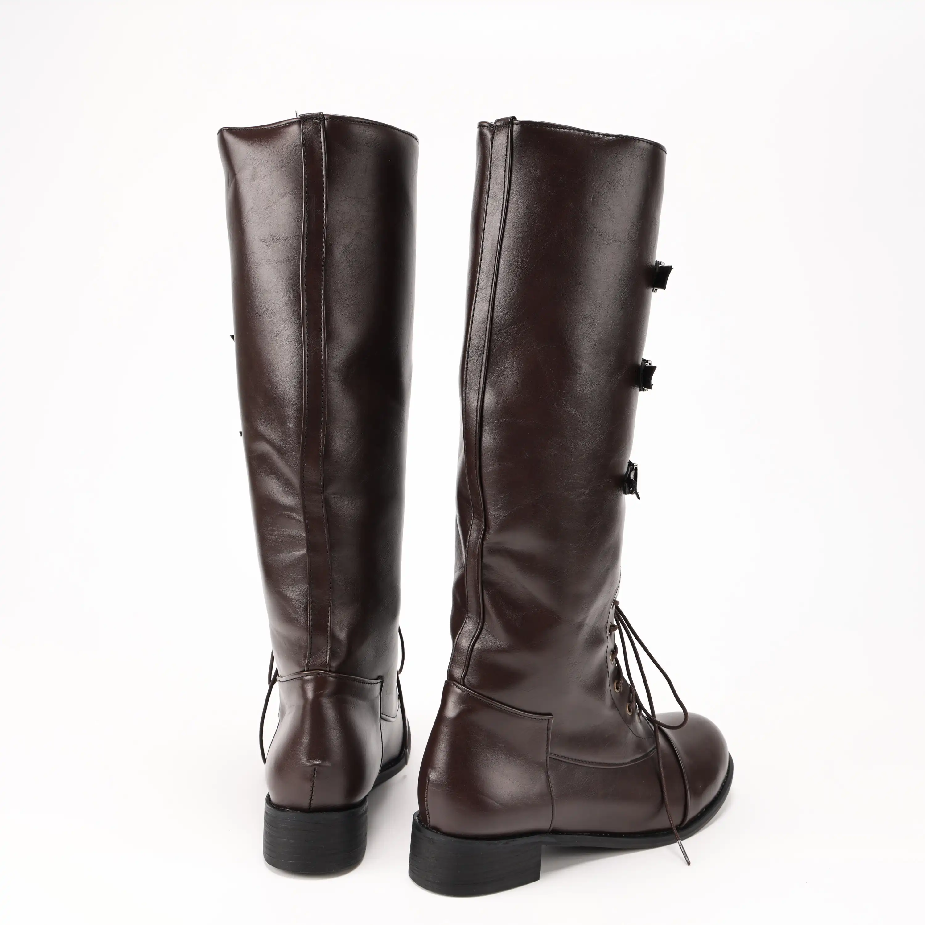 Stiefel für Herren, Schnürung, mit Schnalle, klobiger Absatz, kniehohe Wadenstiefel, Schnürstiefel, mittelalterliche Schuhe, Steampunk-PU-Schnalle, mittelalterliche Schuhe, Schneestiefel