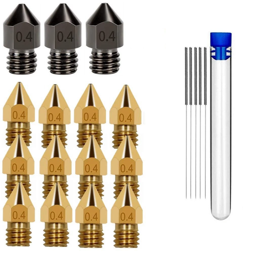 MK8 Nozzle 3D Printer Extruder Nozzles Hardened Steel, Brass Nozzle Wear Resistant Nozzle for Makerbot Creality CR-10