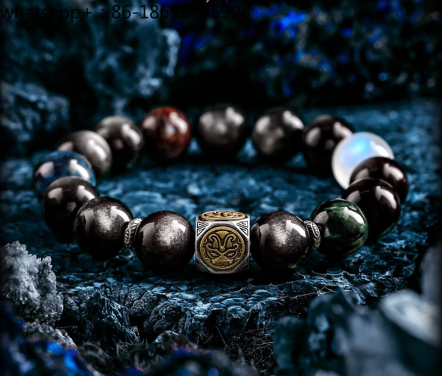 [Spirit Beast] Silver Obsidian Bracelet Men's Advanced Sense Green Dragon Crystal Bead Bracelet