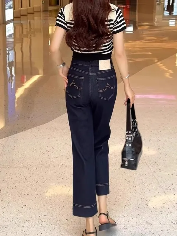 

High Waist Straight Leg Denim Jeans Women's Spring Autumn New plus Size Slimming Nine Point Small Size Skinny Jeans