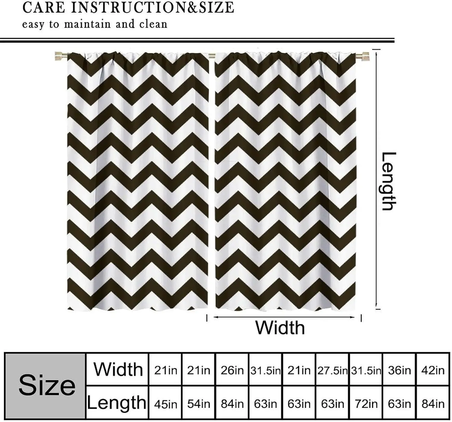 Brown White Chevron Curtain 2 Panels Classic Zigzag Wave Print Simple Neutral Style Bedroom Minimalist Modern Home Curtains