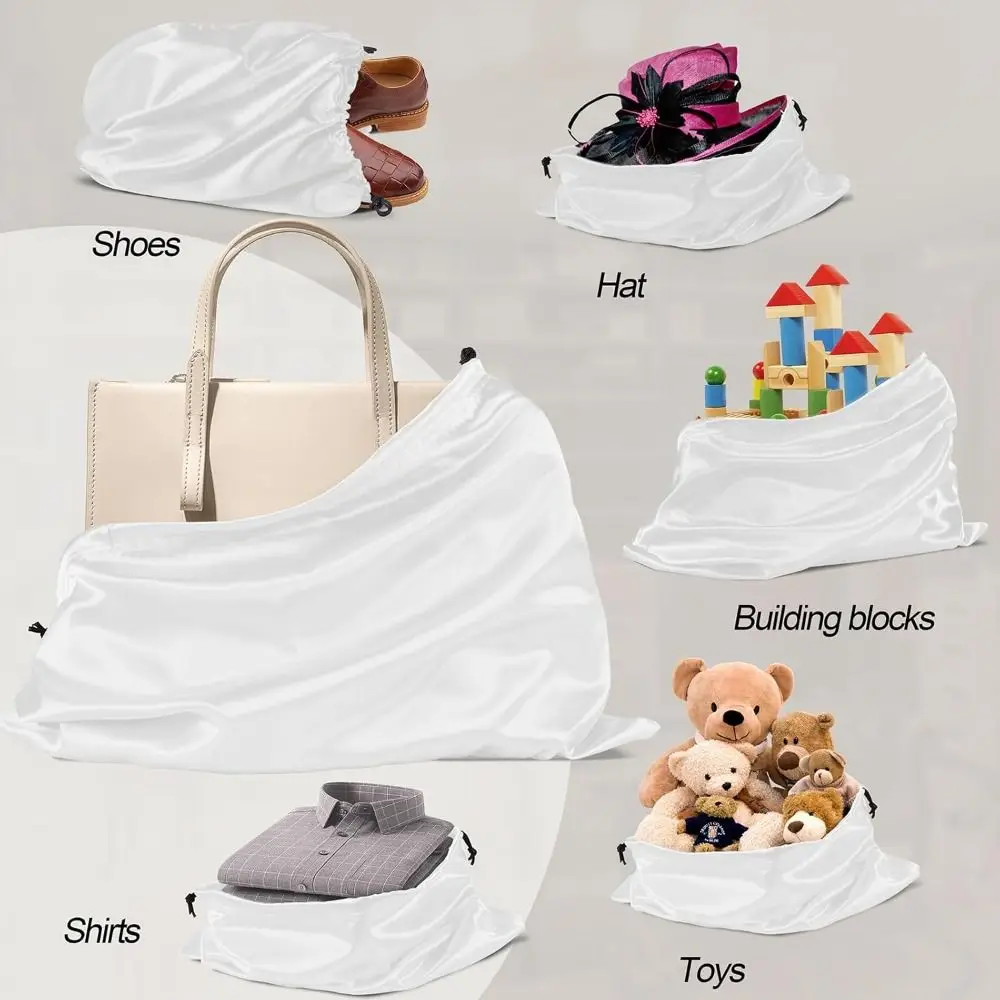 Convenient Reusable Silky Satin Dust Bags Handbag Shoes Clothing Storage Drawstring Bag Large Capacity Dust-Proof Pouch