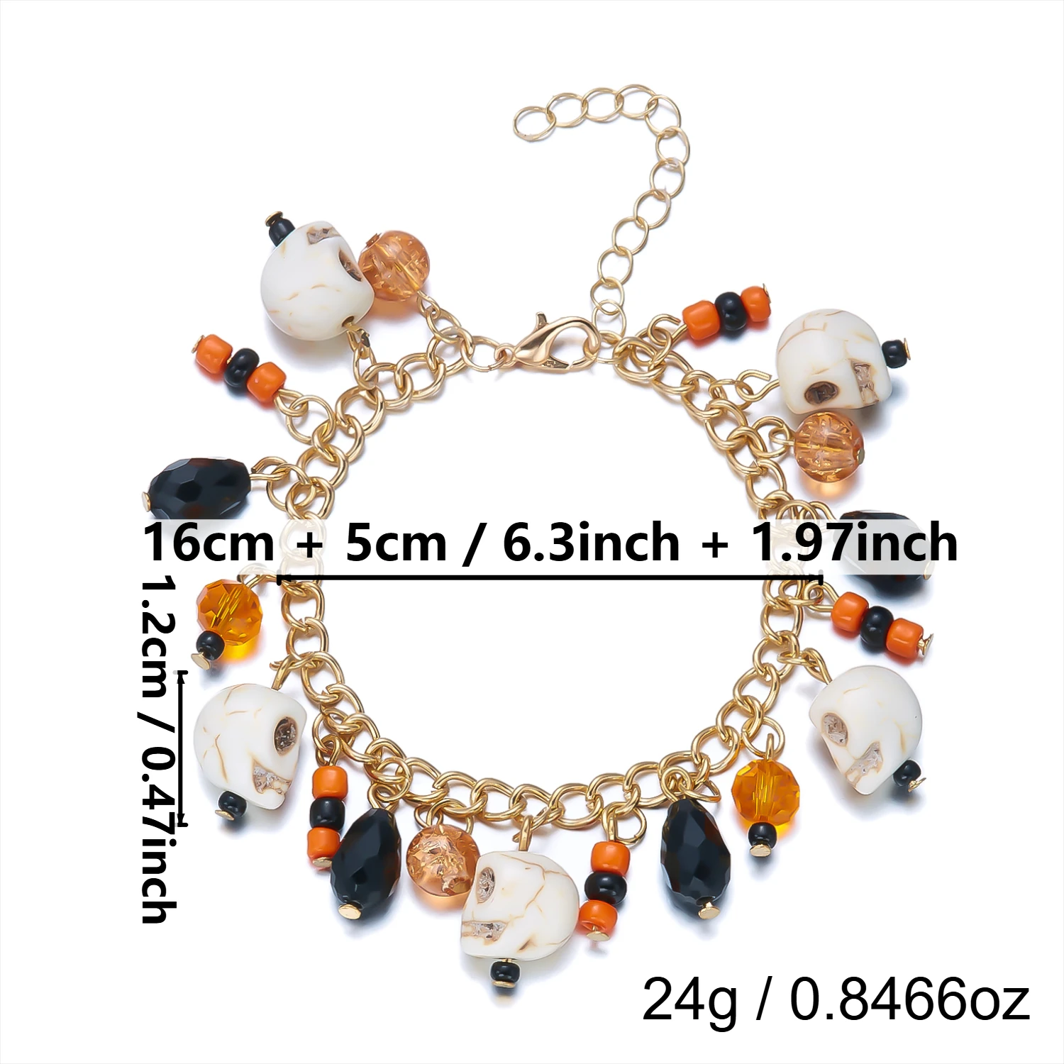 Halloween Multi-Element Kürbis-Geist-Anhänger Armband für Damen und Herren, Schwarze Katze Totenkopf Metallketten-Armband, Festival Schmuck Geschenk – Detail 11