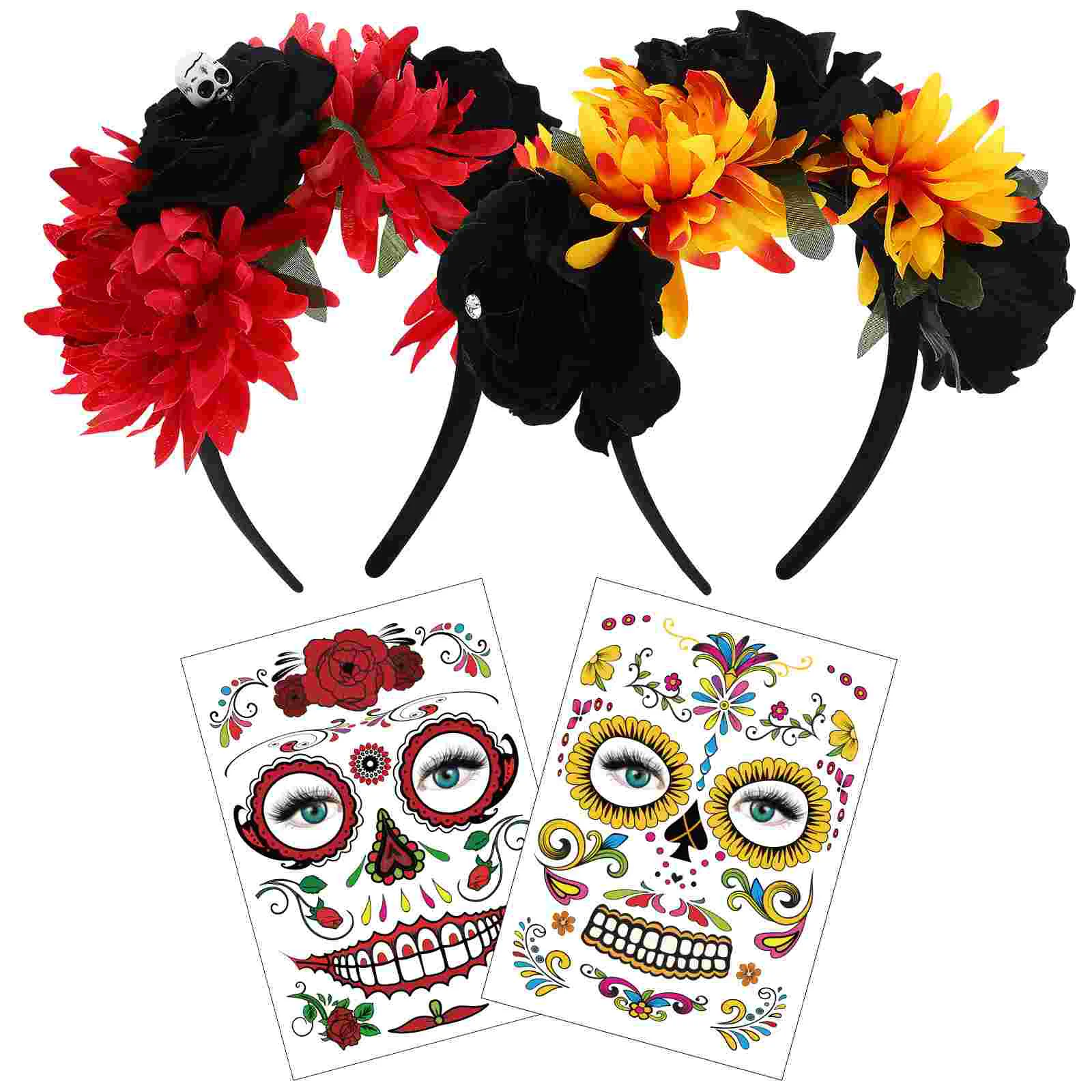 Wreath Headbands Stickers Miss Flower Garland Halloween for Women Cloth Face Tattoos