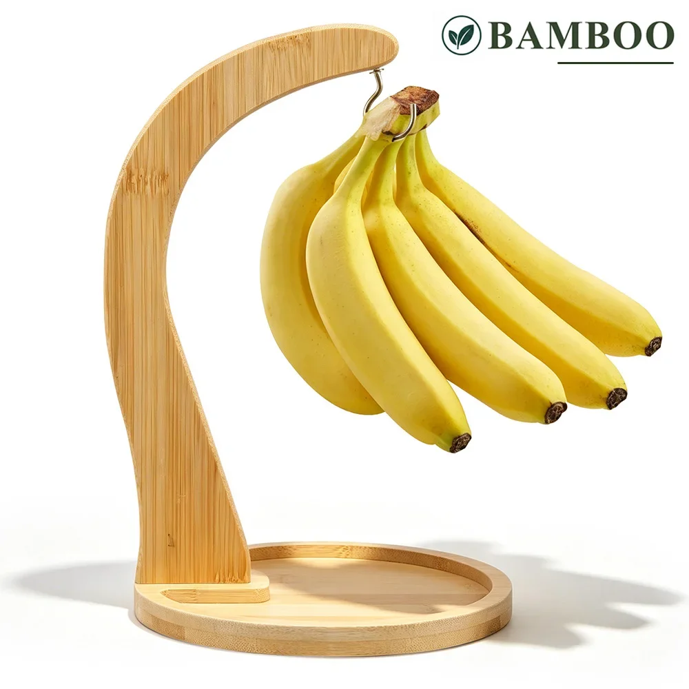 Bananenhalter aus Bambus mit Obstschale, extra hoher Bananenständer, Obst-Aufbewahrungsregal für die Küchenarbeitsplatte