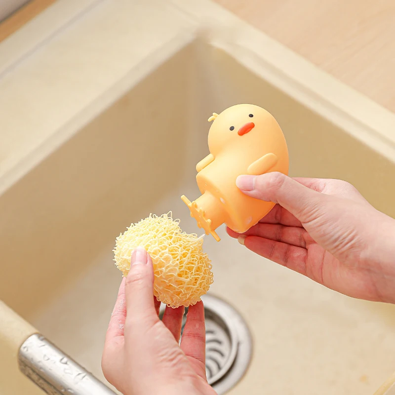 1/2pcs Kitchen Cleaning Pot Brush Cartoon Ball Brush With Handle Dishcloth Doesn't Hurt Pots Removable Replacement Brush