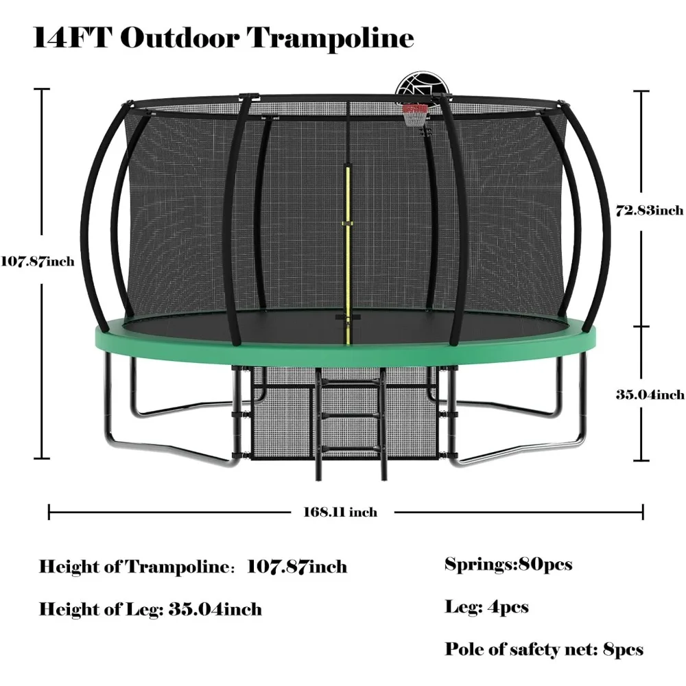 FT Trampoline Trampolines with Basketball Hoop,with Slide and Swings,Outdoor Trampoline with Safety Enclosure Net and Ladder