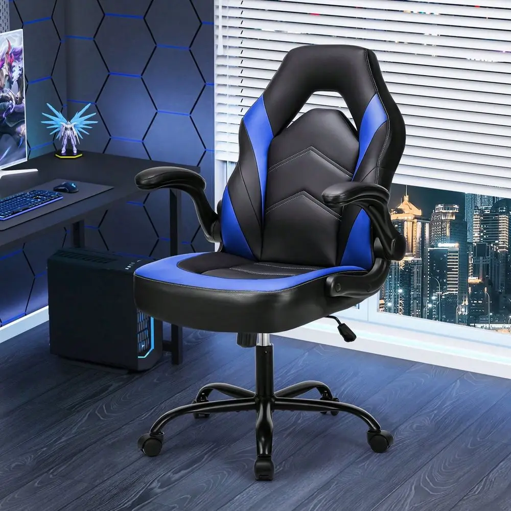 Big And Tall Office Desk Leather Gaming Computer Chair With Adjustable Swivel Task And Flip Arms For Adults