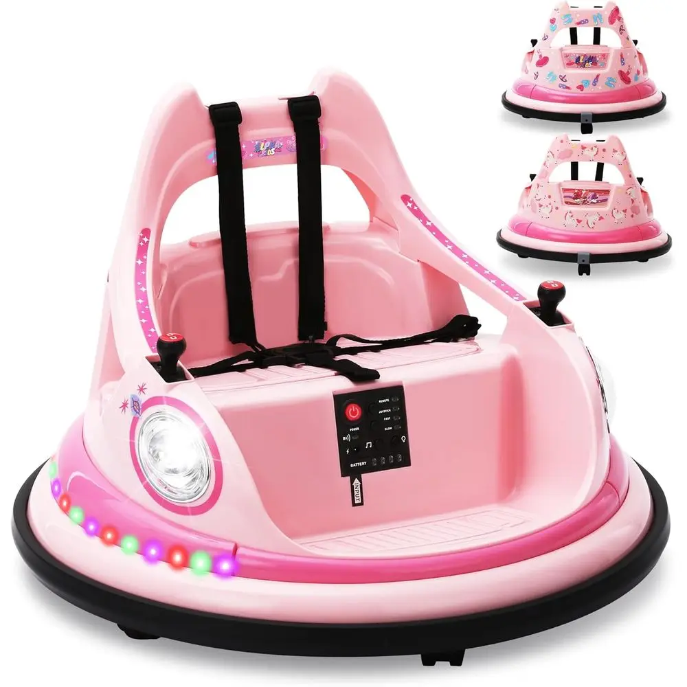

Детский электрический бампер-кар 12В с пультом управления, вращение на 360° ° Свет, звуки, 2 скорости, розовый цвет