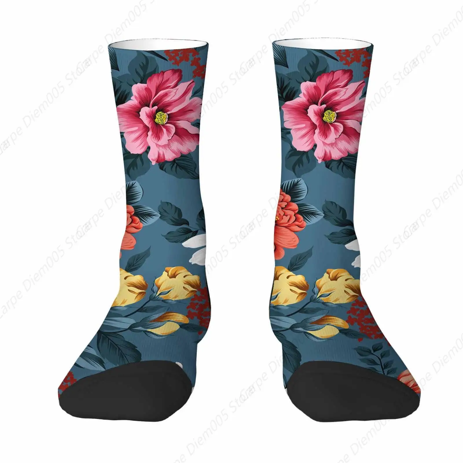 Flowers With Green Leaves Unisex Socks Vintage Shabby Chic Funny Socks Gifts For Women Mens Novelty Crew Socks