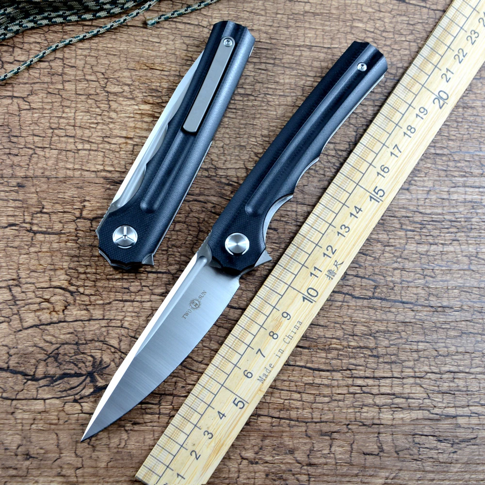 

Twosun Knife TS89 D2 Satin Blade Pocket Folding Knife G10 Handle with Clip for Outdoor Daily EDC Hunting Camping Hiking