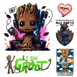 Rocket Raccoon Patches Iron on Heat Transfer for Clothes Guardians of the Galaxy Vol.3 Stickers On T-shirt Cute Groot Print DIY