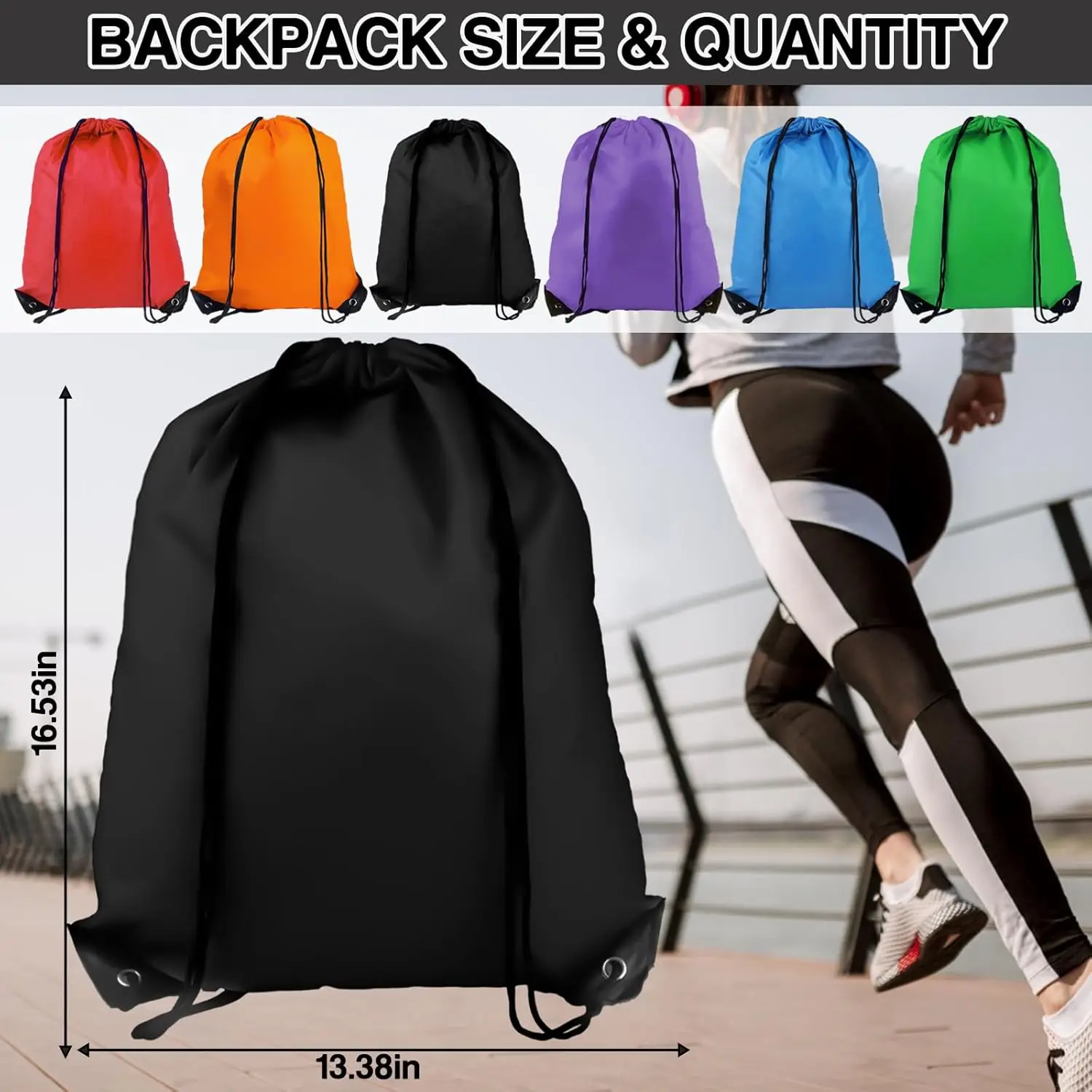 Drawstring Backpack 6 Colors Drawstring Bags, Draw String Back Bag Drawstring Bags Bulk for Sports, Gym, Travel, Swimming,  (6 P