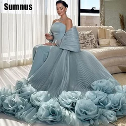 Sumnus Formal Sky Blue Evening Prom Gowns A-Line Flowers Strapless Party Dresses Floor-Length Prom Dress With Train Customized