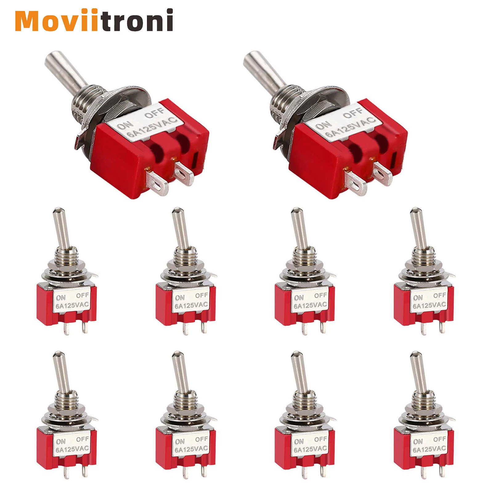 10pcs SPST Toggle Switch 2 Position 2 Terminal Miniature On/Off Mts-101 6a 125v 3a 250v For Car Dash Dashboard Electronic