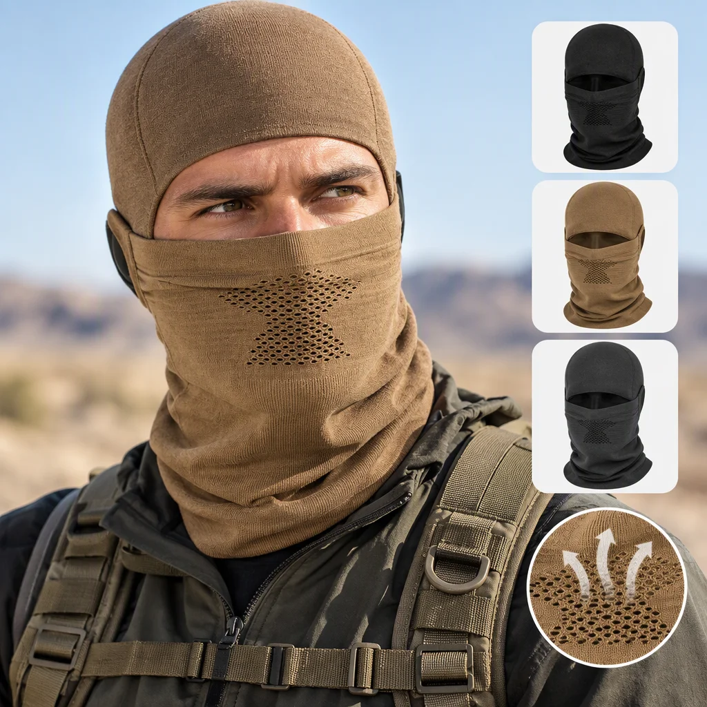 Tactical Detachable Steel Mesh Face Mask Breathable Knit Balaclava Neck Gaiter for Airsoft Wargame Hunting Outdoor Training
