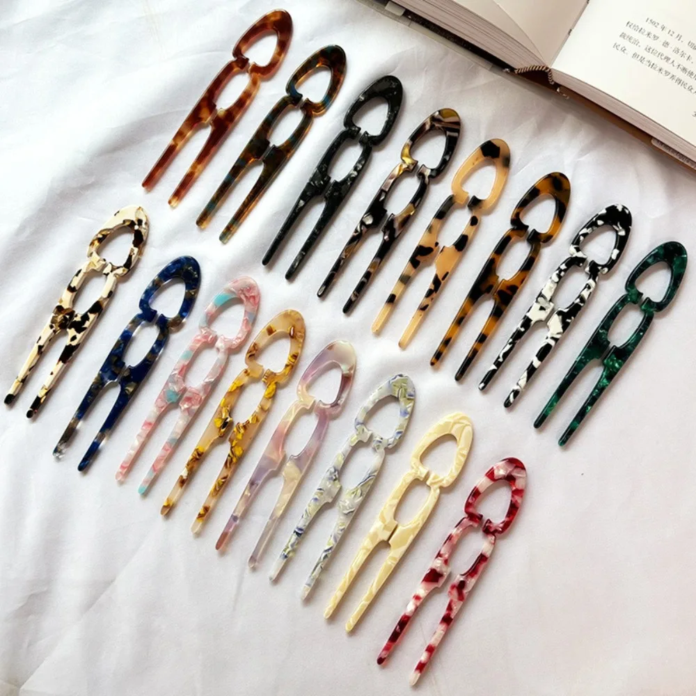 Sweet Acetate Hair Bun U-Shaped Fshion Design Hair Sticks Meatball Head Hairclip For Woman Girl