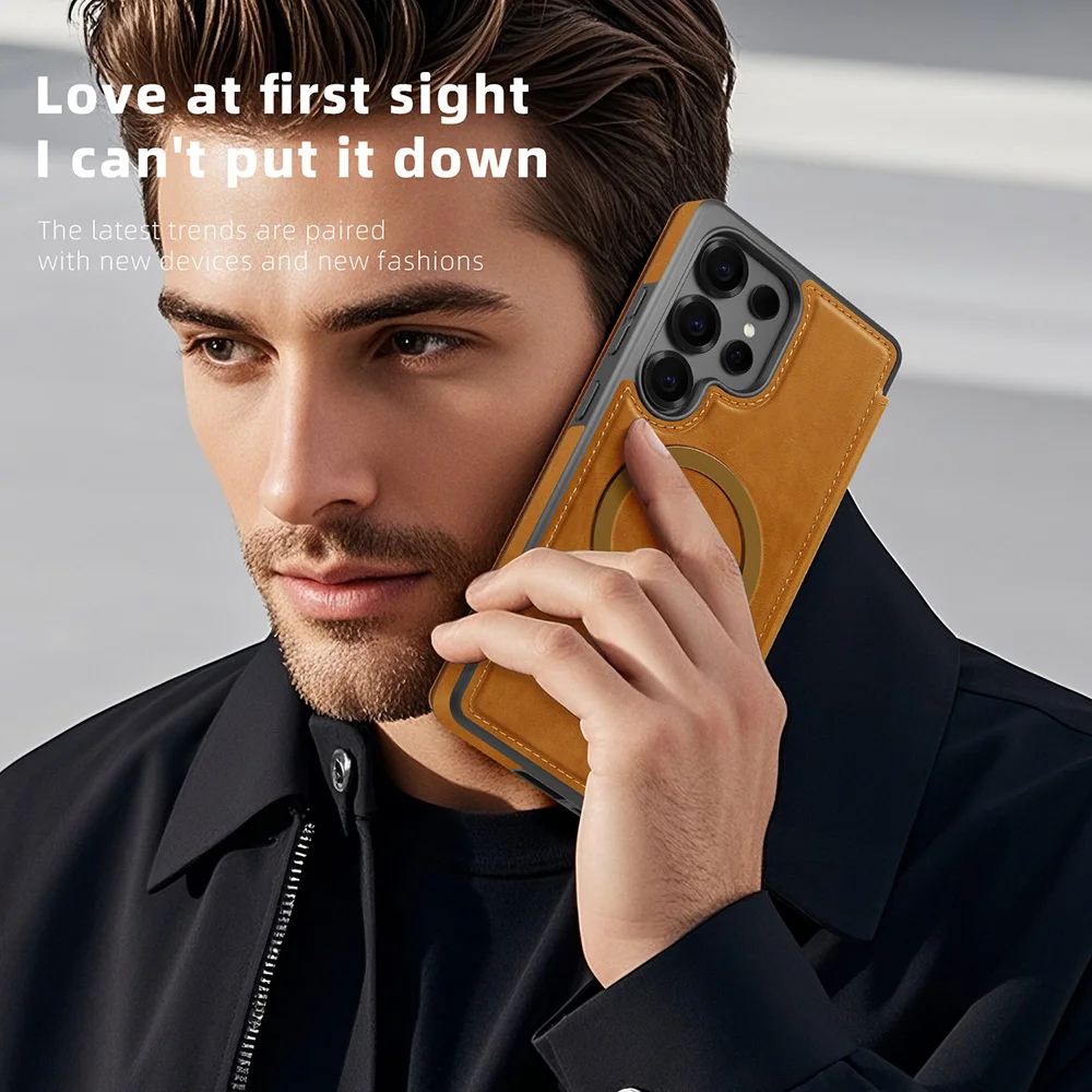 PU-Leder Magnetische Flipcover-Handyhüllen für Samsung Galaxy S26 S25 Ultra Plus Edge FE 5G A57 A16 Stoßfest mit Kartenfächern und Tasche