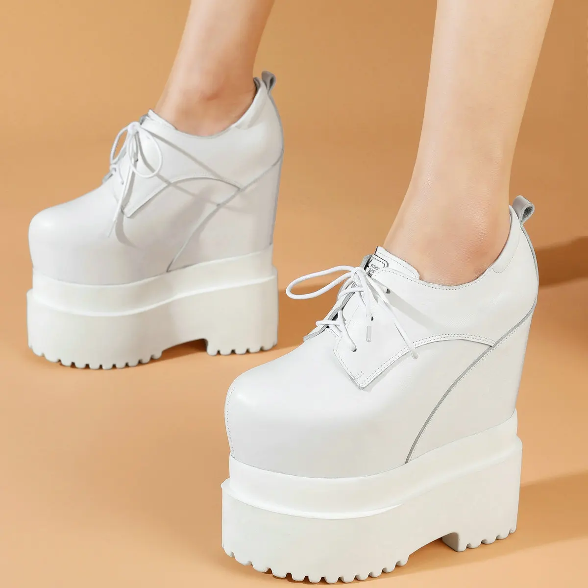 

16cm High Heel Platform Pumps Plus Size Shoes Women Genuine Leather Wedges Ankle Boots Female Round Toe Sneakers Big Size Shoes