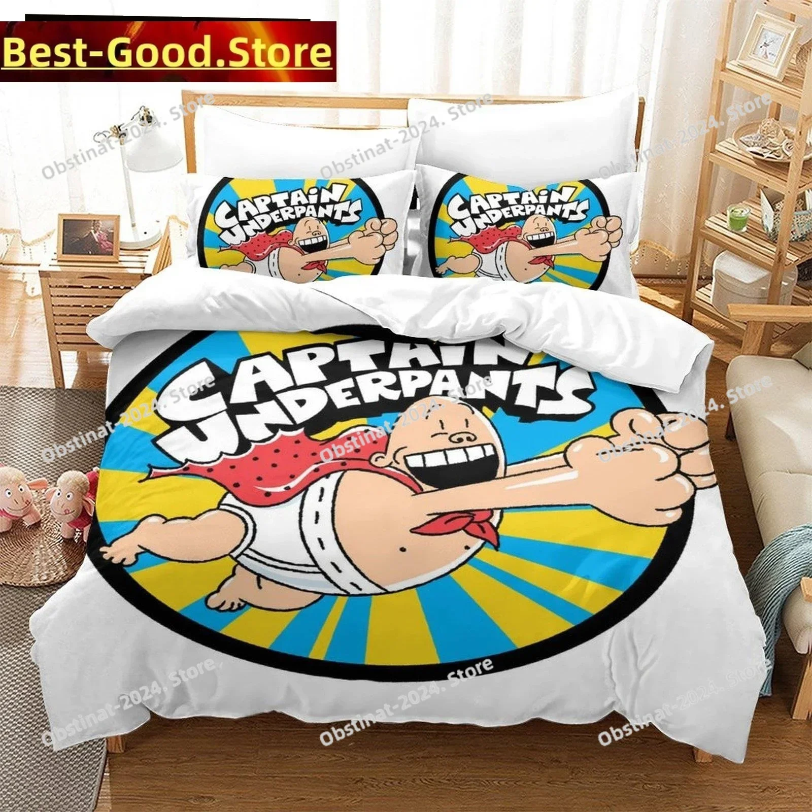 Fashion Cartoon Kawaii Captain Underpants 3D Printing Comforter Bedding Set,Duvet Cover Quilt Cover Pillowcase,King Queen Size