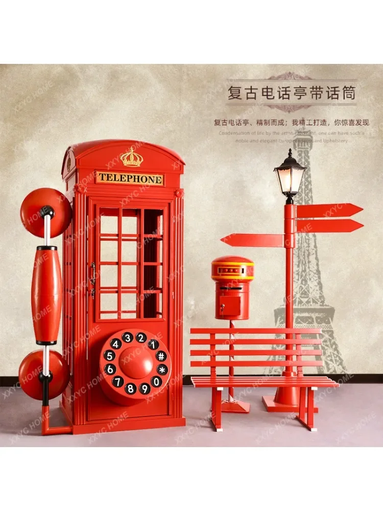 Large European-Style Iron Telephone Booth Mailbox Signboard Outdoor Courtyard Shopping Mall Floor-Standing Decorations Ornaments