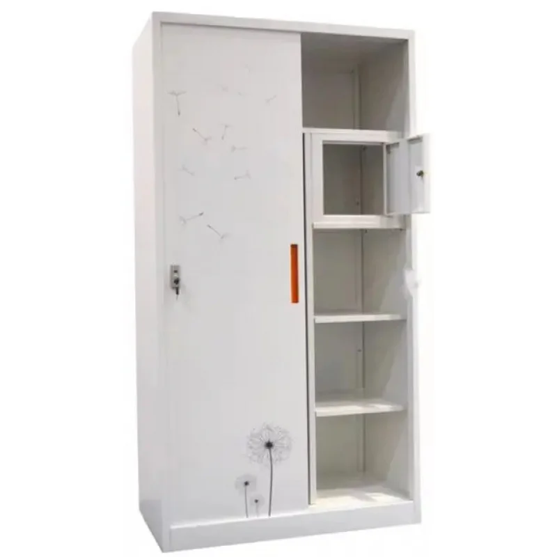 custom.Steel Cupboard Clothes Wardrobe Glass Sliding Armoire Chambre Wardrobe with Mirror Metal Storage Cabinet