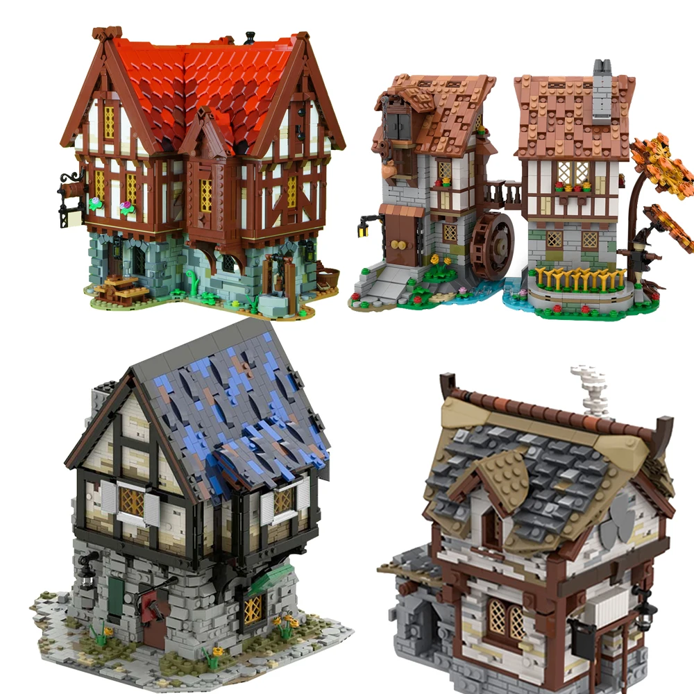 

MOC The Medieval Tavern House Building Blocks Set Village Market Architecture Blacksmith Shop Bricks Toys For Children Xmas Gift