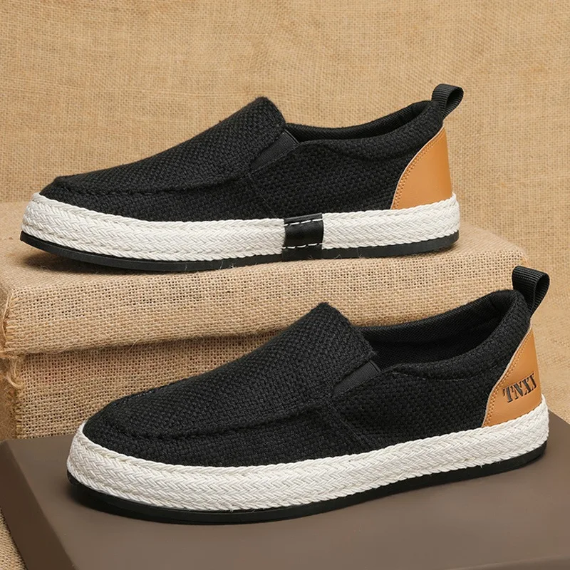 Spring Autumn Canvas Shoes for Men Espadrilles Slip on Sneakers Man Lace Up Oxfords Loafers Male Lazy Shoes Gray Casual Sneakers