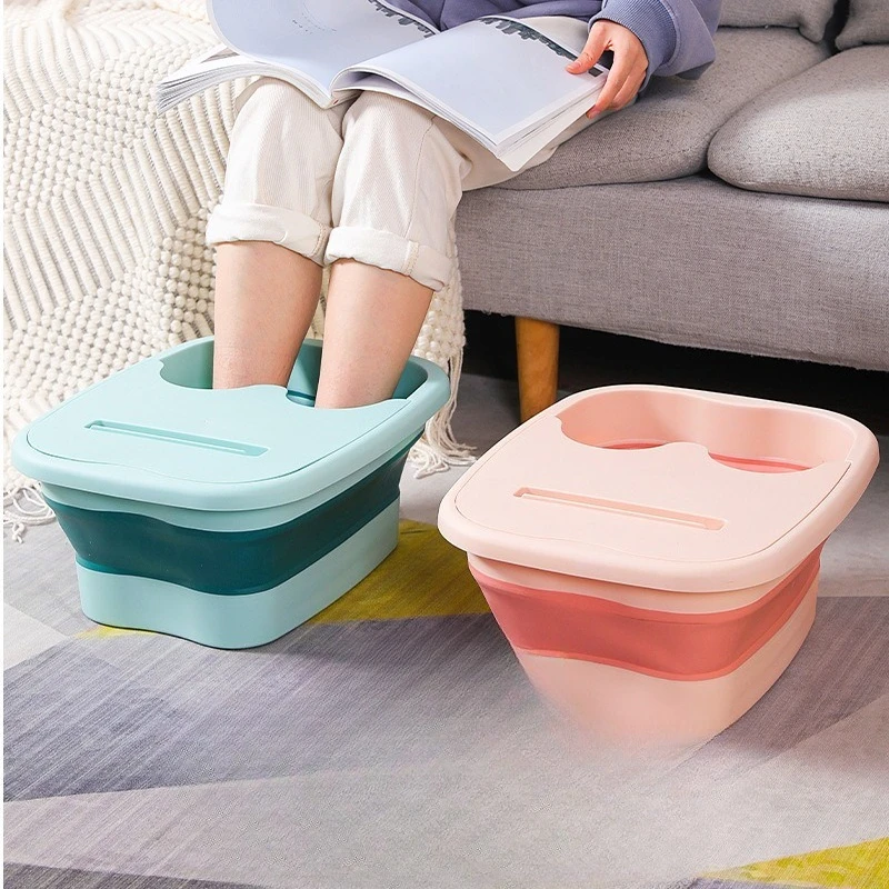 

Складная ванна для ног с крышкой, складная ванна для замачивания ног с массажными акупунктурными точками - утолщенное портативное силиконовое ведро