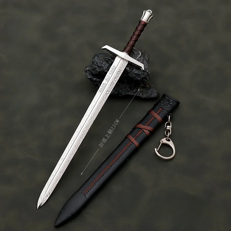 22cm Medieval Arthur Pendragon Swords Metal Katana Samurai Sword Uncut Blade Model Accessories Keychain Gifts Toys for Boys